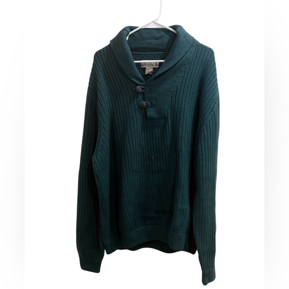 NWT Duluth Trading Shawl Collar Sweater 2XL Blue Green Cotton Wool Brigadier - Picture 2 of 9